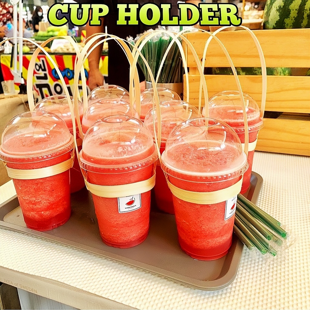 Jinjingan gelas bambu. Kerajinan Bambu Jinjing Penyangking Gelas Cup. Tentengan gelas cup