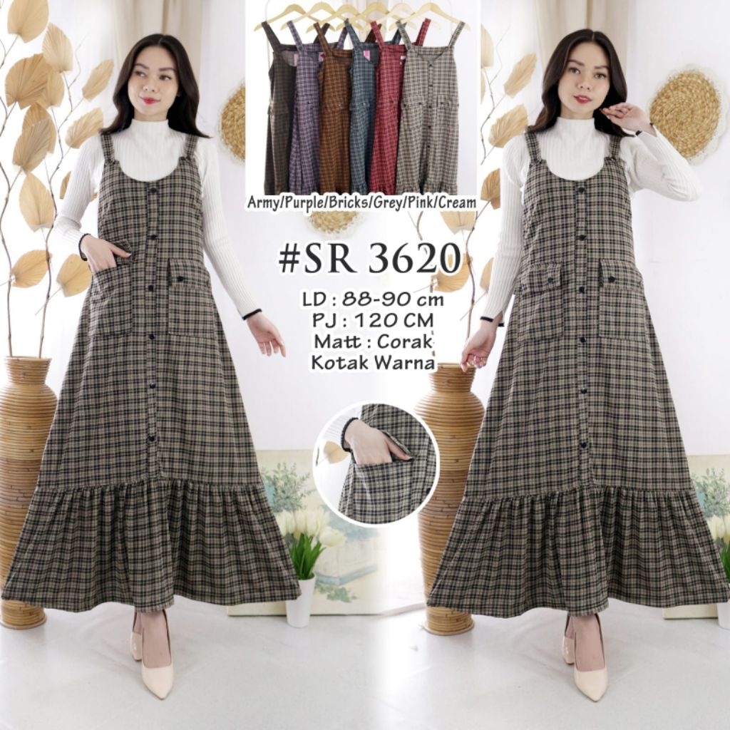 OVERALL KOTAK DRESS WANITA ROK PANJANG SUSUN REMPEL BAWAH OVERALL SAKU MURAH KEKINIAN OVERALL MUSLIM