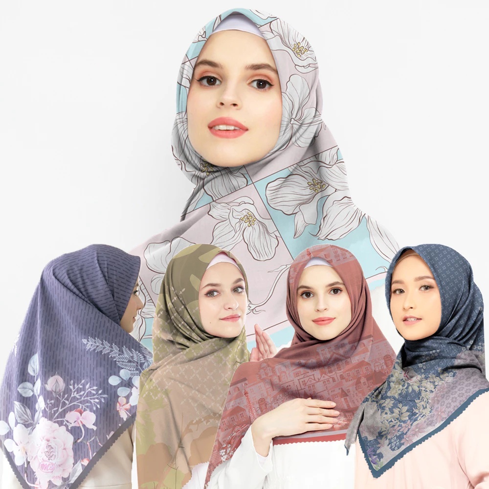 [SALE] Paket Reseller 10 pcs Premium Hijab Motif Segi Empat random (Printing & lasercut)