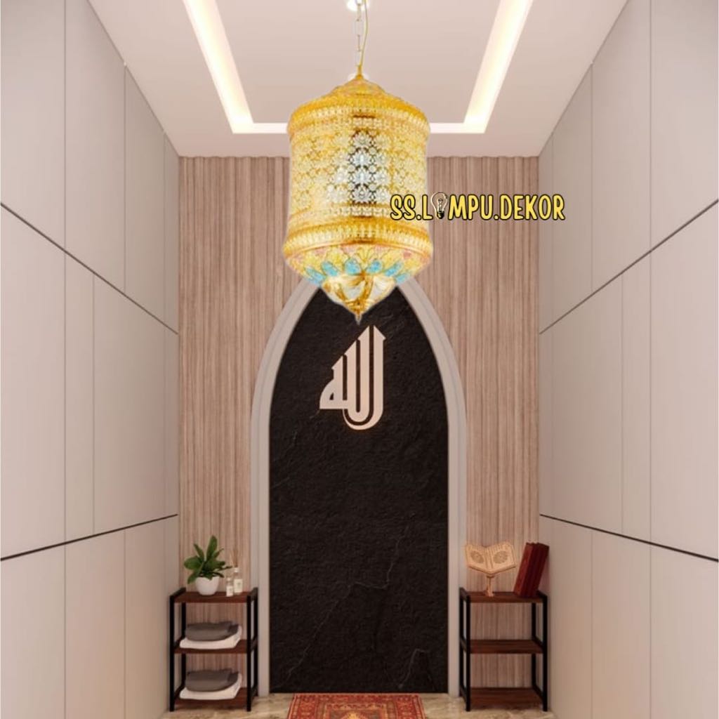 LAMPU GANTUNG PERSIA MAROKO GOLD 3 LAMPU HIAS RUANG TAMU MUSHOLA