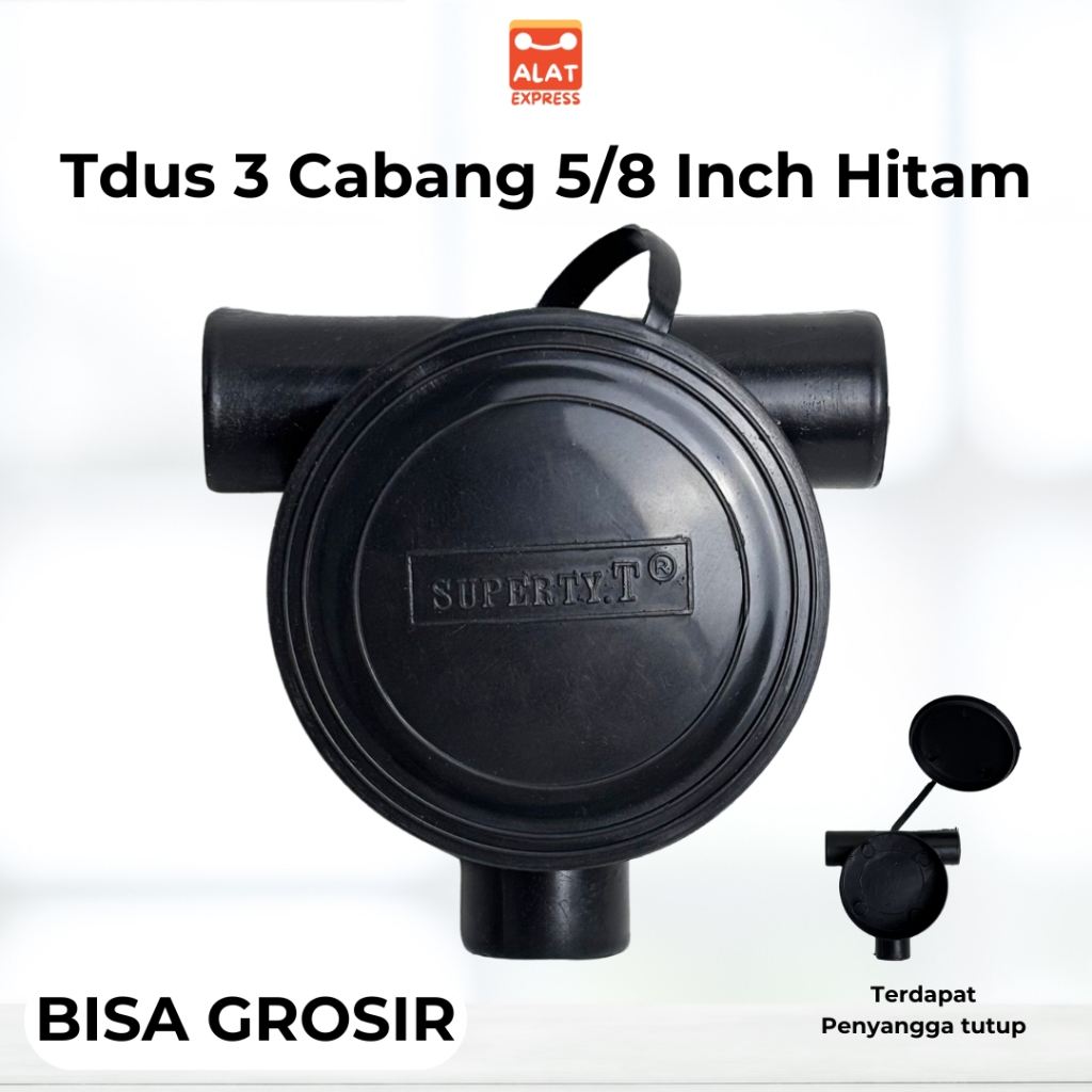 T Dus 5/8 Inch Hitam Kotak Sambungan Pipa Listrik 3 Cabang Instalasi Kabel