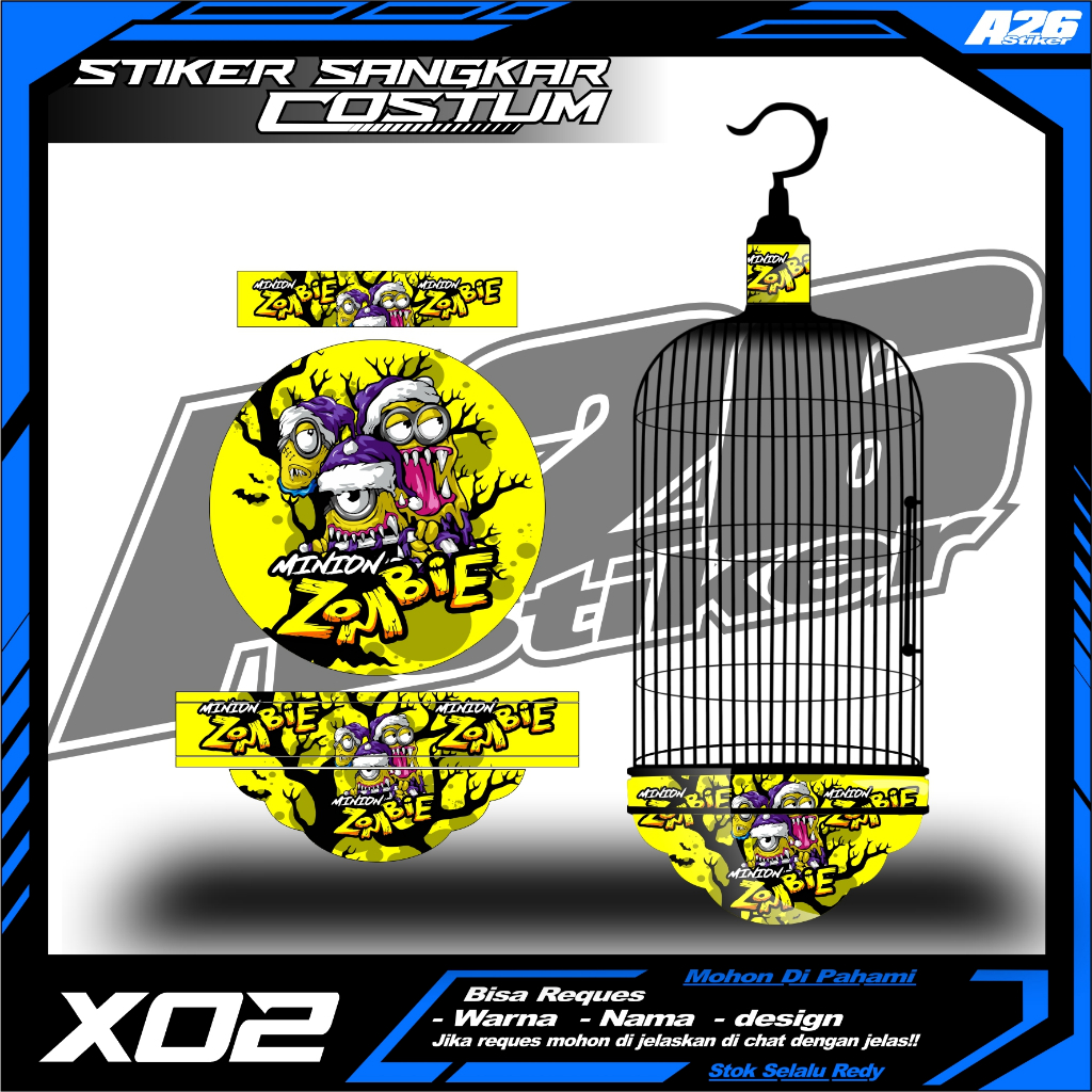 Stiker Decal sangkar Burung Lovebird Decal Tebok Love Bird Kandang Bulat Bisa Custom Desain