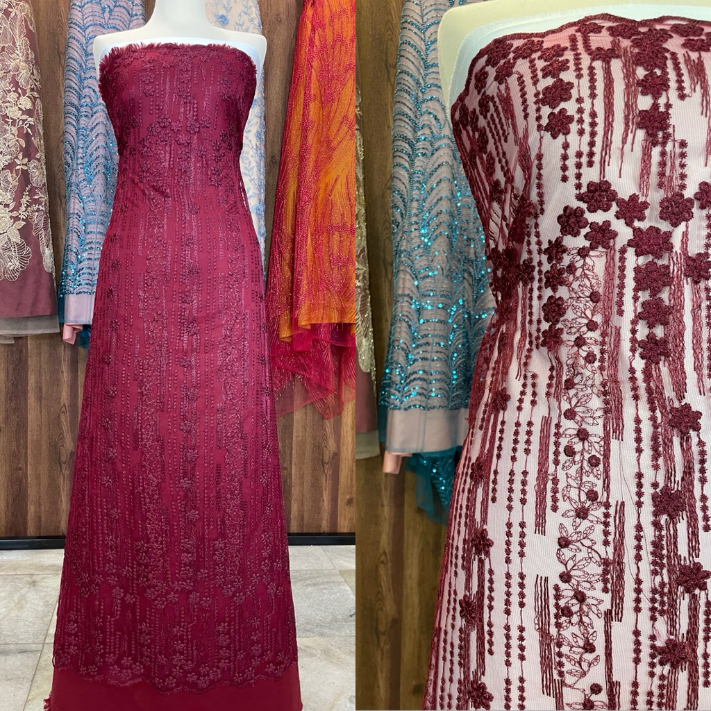 Dya369 kain tille bordir milan bunga kecil-kecil quality premium /bahan brukat kebaya pesta