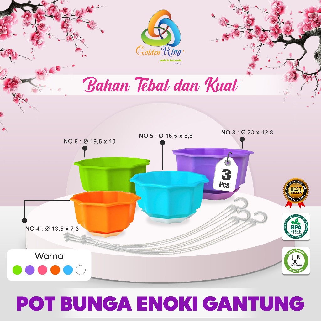 ( 3 PCS ) POT BUNGA ENOKI / Pot Bunga Gantung / Pot Plastik Cantik / Pot Bunga Anggrek