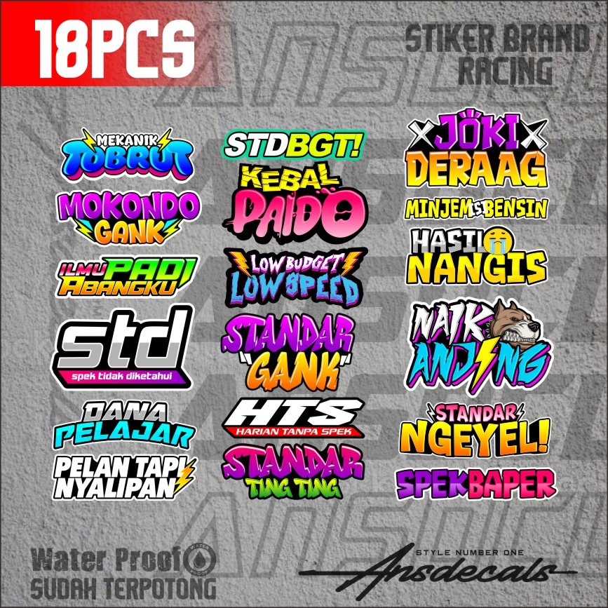

stiker pack paket stiker pack brand racing kata - kata brand joki dragg anti luntur paket 18pcs