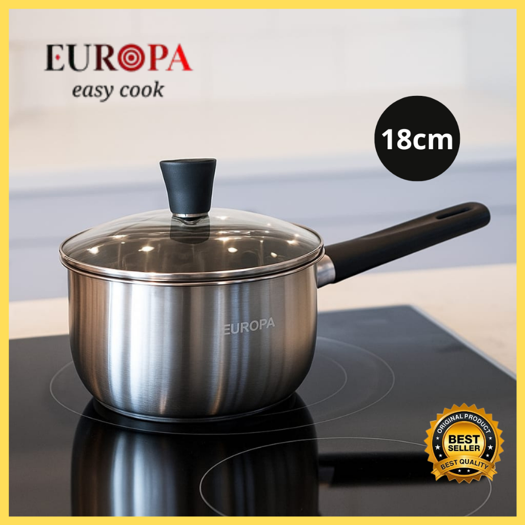 Europa Sauce Pan Stainless Steel 18 cm + Tutup Kaca