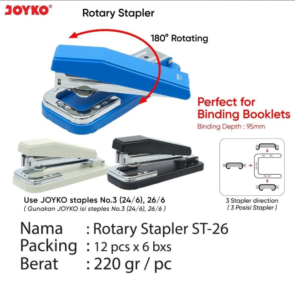 

ROTARY STAPLER JOYKO ST-26 / STRAPLES PUTAR STRAPLER MEMUTAR 180 DERAJAT ALAT TULIS SEKOLAH KANTOR KULIAH MURAH LENGKAP ATK / M21 STATIONERY JOGJA