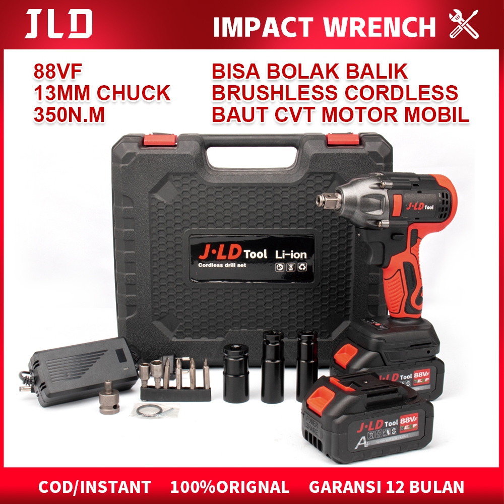 JLD 88V Mesin bor impact baterai 350N.M bor Baterai 13mm Impact Wrench brushless impact jld tool 88v