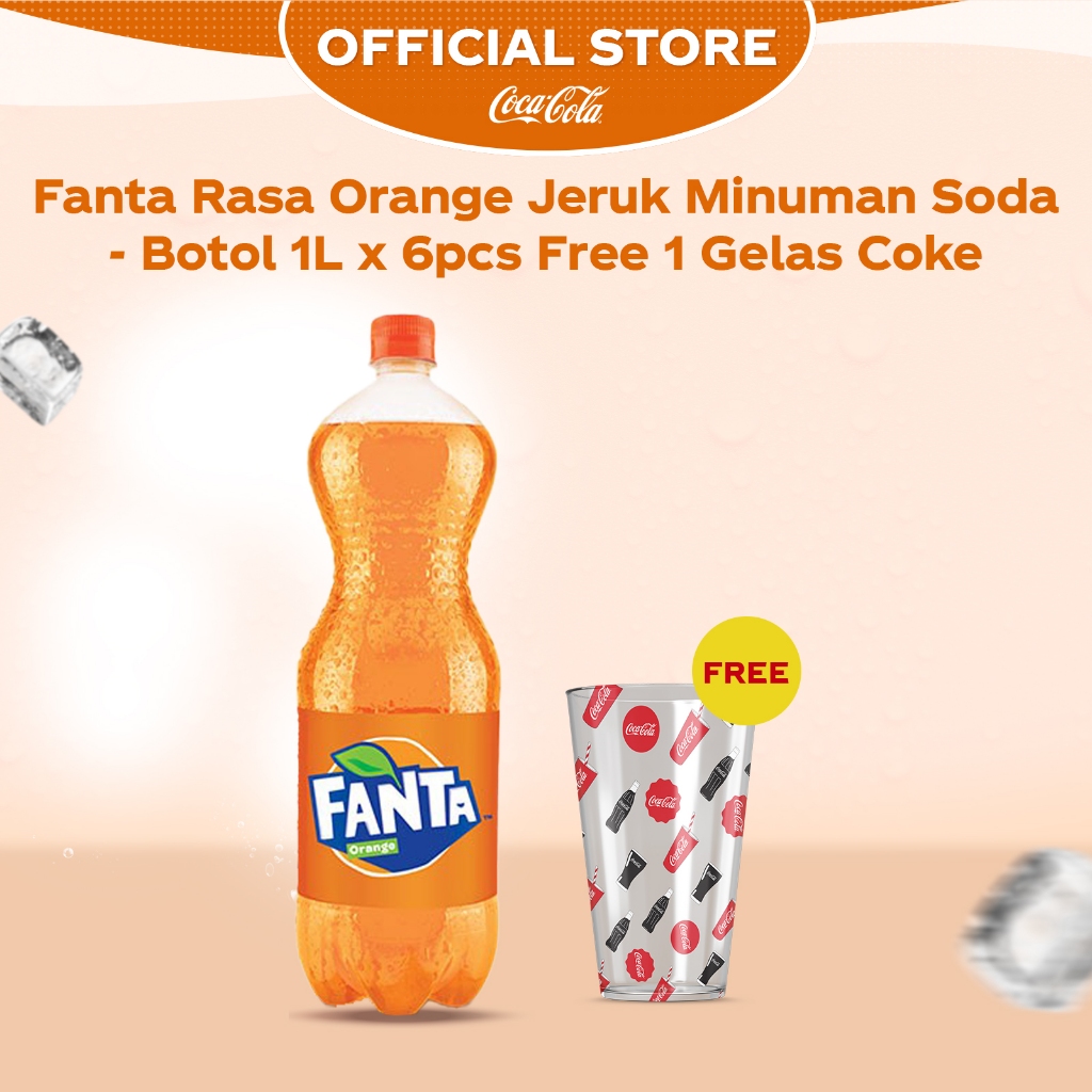 

Fanta Orange PET 1L x 6pcs Free 1pcs Gelas Coke