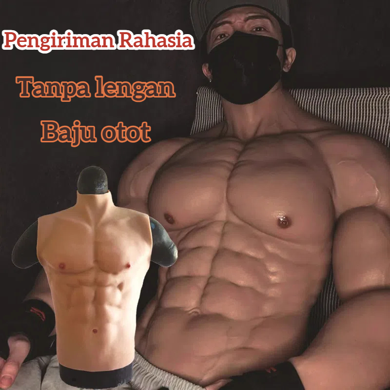Otot palsu pria Pakaian Otot Tanpa Lengan, Perut Palsu Silikon Imitasi, Alat Kostum Cosplay, Pameran