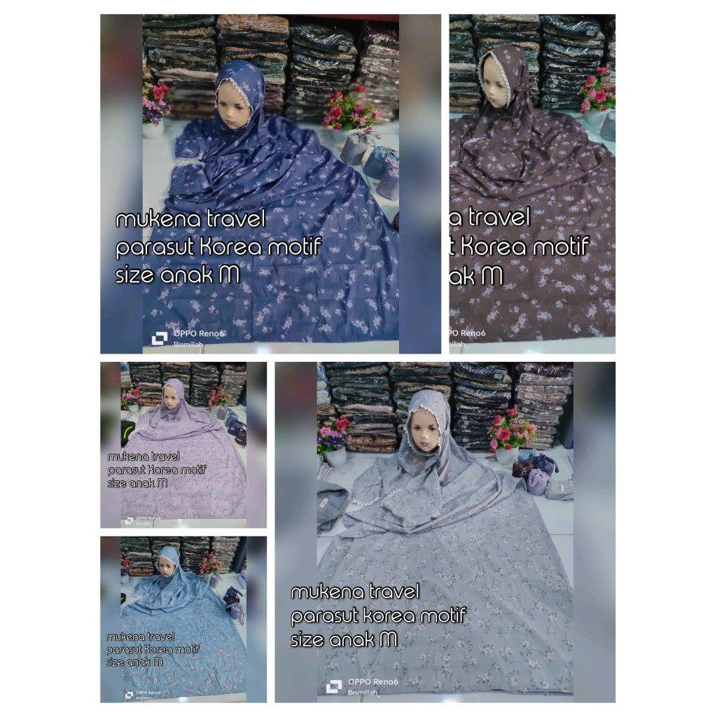 mukena ANAK M TRAVELING PARASUT KOREA MOTIF terusan