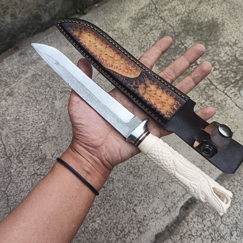 Pisau Custom D2 Gagang Gading Thailand + Sarung Kulit Sapi Asli | Tajam, Kuat, Elegan cuman ada 1