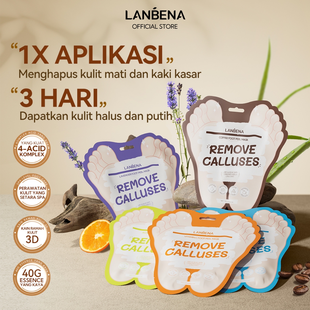 LANBENA Foot Mask Masker Kaki Eksfoliasi Pemutih Kaki Masker Pengelupas Kaki Menenangkan Kulit Kaki 