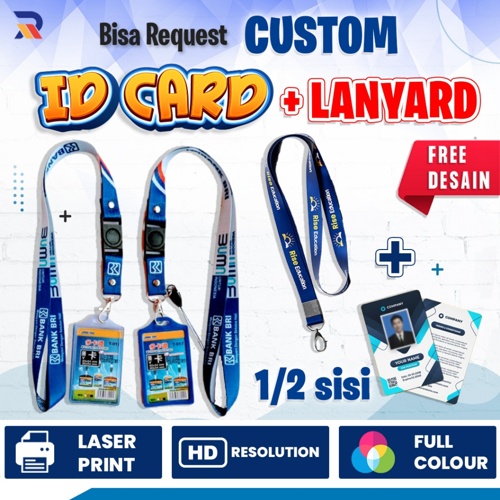

1 Set Lanyard + ID CARD CUSTOM UK 2CM 1/ 2 Sisi Bahan Tissue Premium Bebas Desain