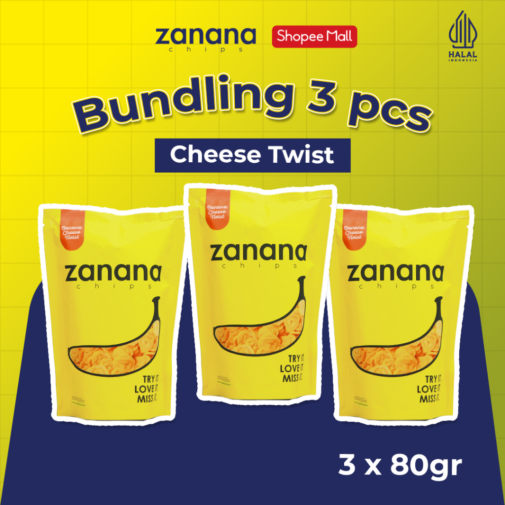 

Zanana Chips Paket Cheese Twist 3 pcs | Keripik Pisang Bumbu Tebal dan Renyah