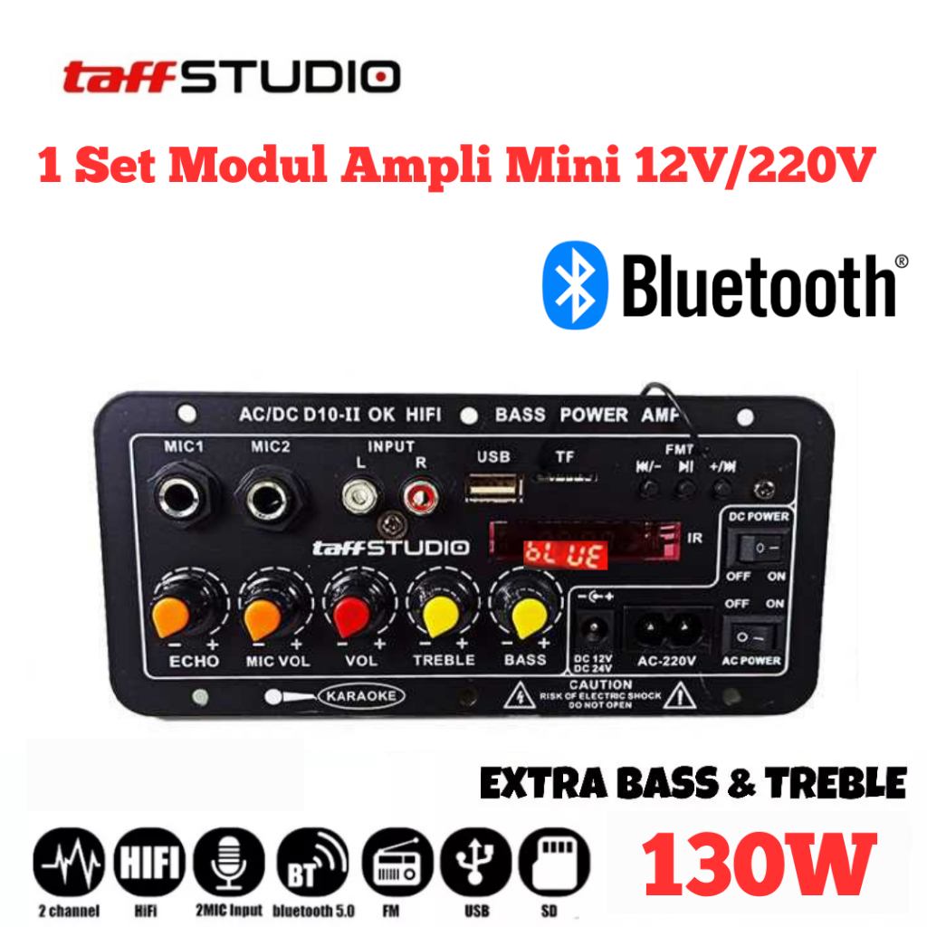 Sumber Ampli Mini 120W TaffSTUDIO Modul Amplifier Karaoke Bluetooth with LCD Indikator 12V/220V