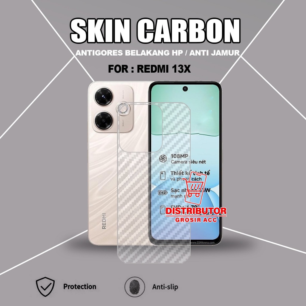 REDMI 13 4G REDMI 13X REDMI 13C SKIN CARBON TRANSPARAN ANTIGORES BELAKANG REDMI 13 4G REDMI 13X REDM
