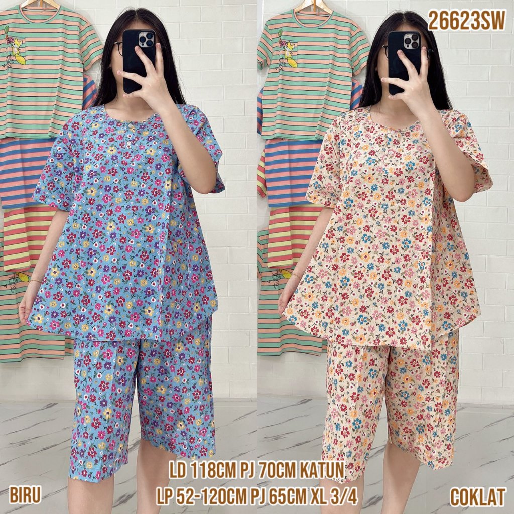 hu7 Baju Tidur Merlin BD Celana 3/4 XXL / XL Jumbo Setelan Katun Motif karakter - Bahan Katun