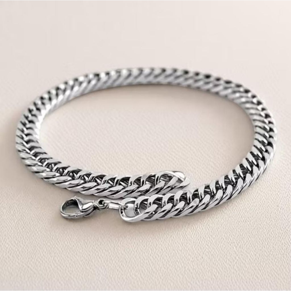 gelang rantai double pria titanium lebar 3mm 5mm 7mm 9mm 11mm