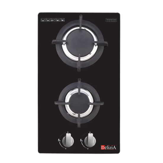 Delizia Built-in Gas Hob / Kompor tanam 2 tungku , Black Glass Domino -  DHH32AS3GHBK