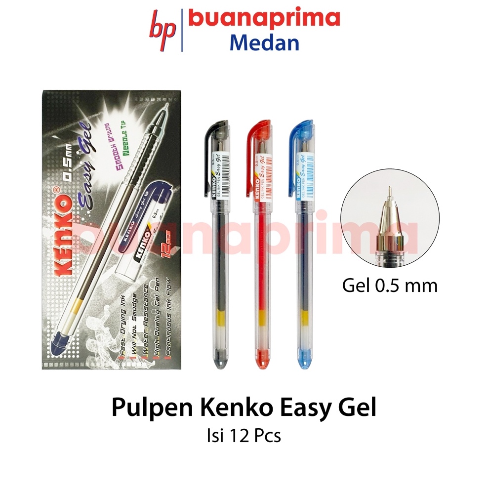 

KODE N67T Pulpen KENKO EASY GEL Isi 12 Pcs Hitam Biru Merah Pen Cair