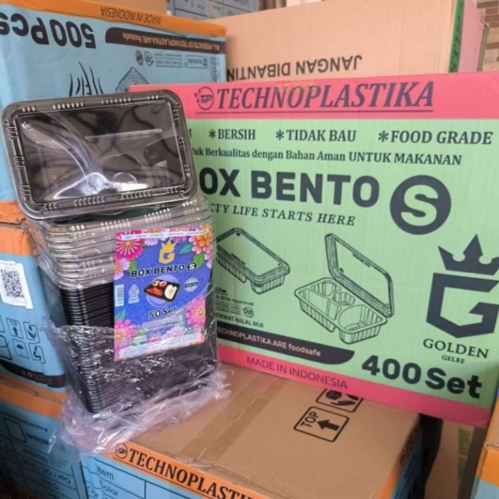 50pcs) Mika Box Bento S /Mika Bento Sekat 4 Mini  isi 50 set + Tutup