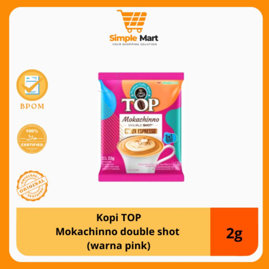 

Top Coffee Mokachinno double shot (warna pink) || Kopi Instan BPOM, Halal, Original