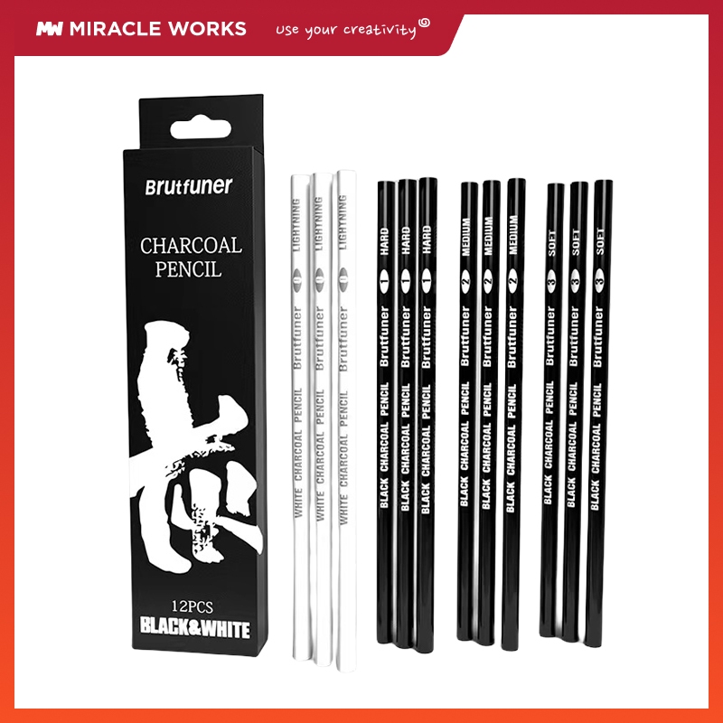 

MW Brutfuner Set Pensil Arang 12pcs Charcoal Pencil Charcoal Pencil Sketch Pensil