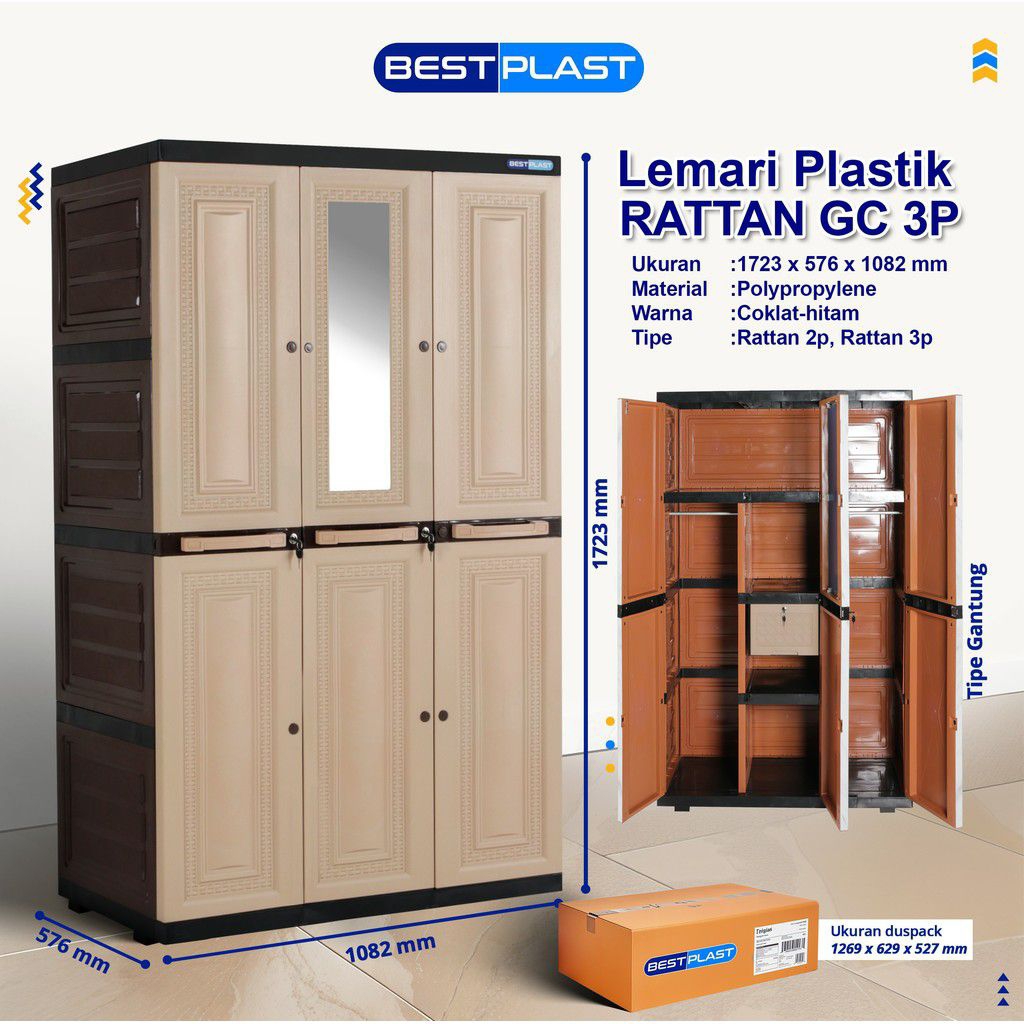 LEMARI PLASTIK 3 PINTU BESTPLAST / LEMARI GANTUNGAN PLASTIK ADA CERMIN