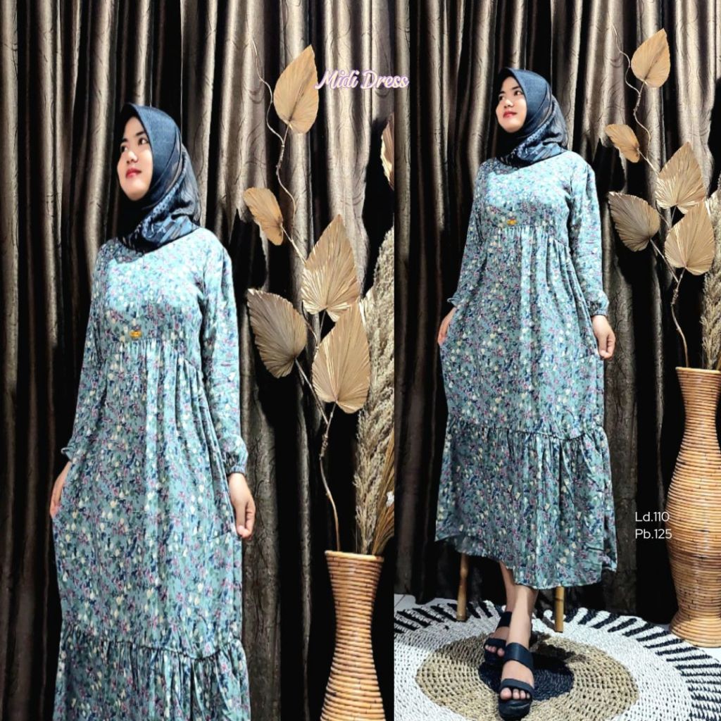 Midi dress rayon motif kotak dres korean style ld 105 110 115 Dress Terbaru Paling Tren