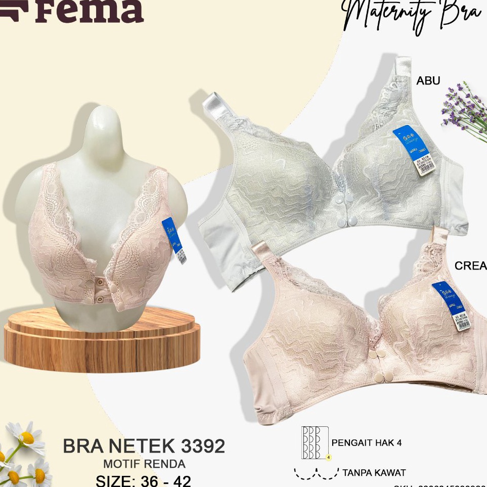 KODE I42K FEMA Official Shop Ecer 1 pcs Bh Maternity Bra Menyusui Netek 3392 Renda Tanpa Kawat