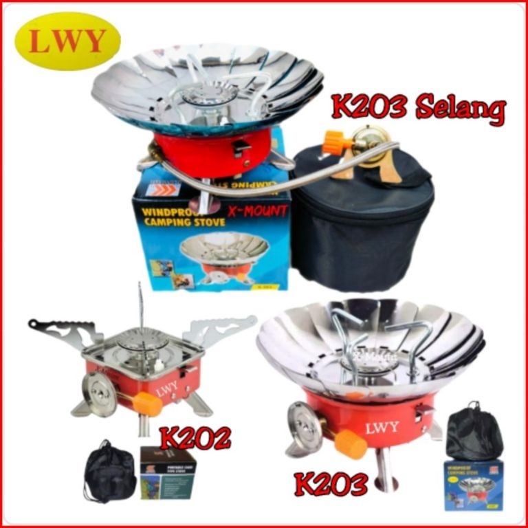 KODE B68C Kompor Camping Mini Portable Gas Stove Kotak Bulat Kompor Gunung Bunga Selang
