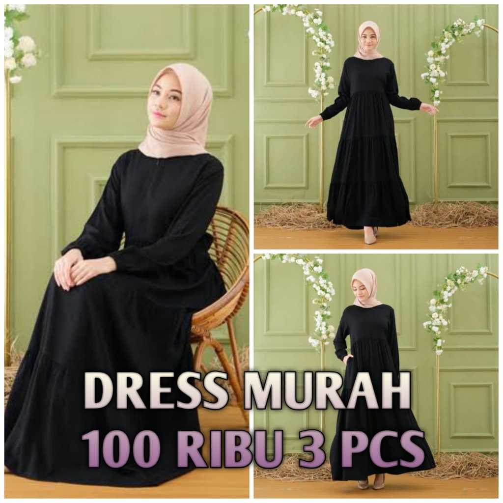 Gamis Polos 100 Ribu Isi 3 Dress Jumbo Tali Samping Gamis Jumbo Kekinian Dress Polos Cotton Premium