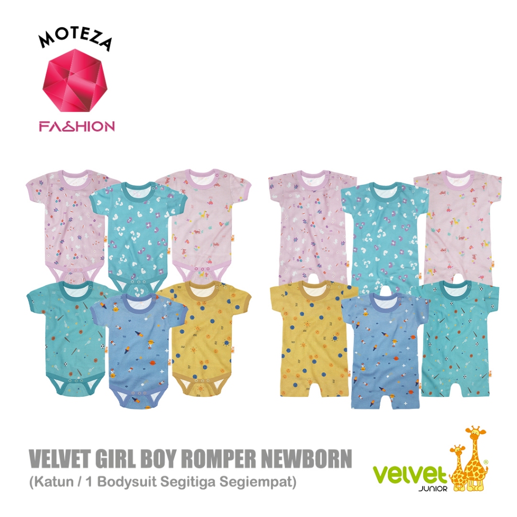 Velvet Junior - Jumper Bayi Bodysuit Romper Baby Segitiga Segiempat | Baju Kodok NewBorn | Lil' Cham