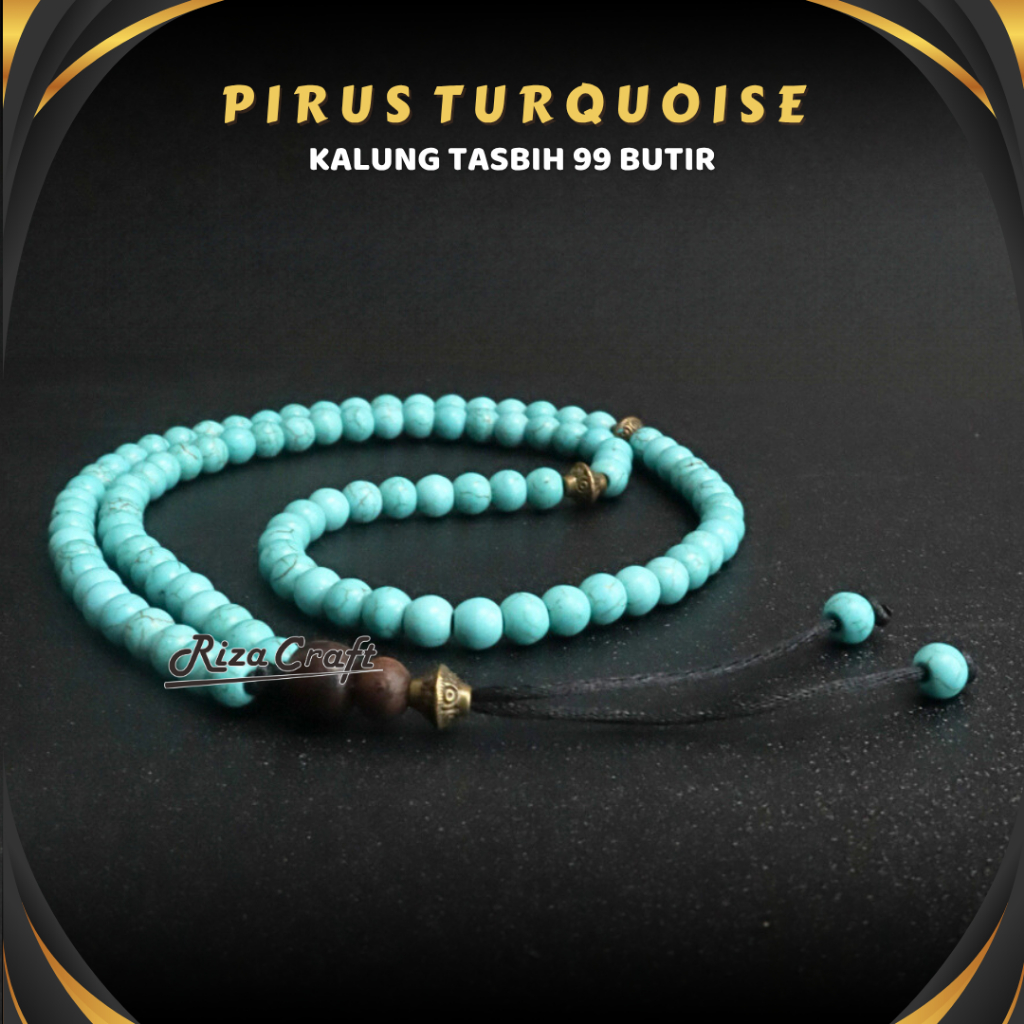 Kalung Tasbih Batu Alam Akik Kristal Pirus Persia Kecil Pria Wanita Keren 99 Butir Asli 100% Origina