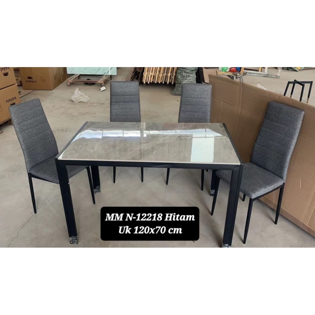 Meja Makan Granit Kaki Besi 4 Kursi  PROMO