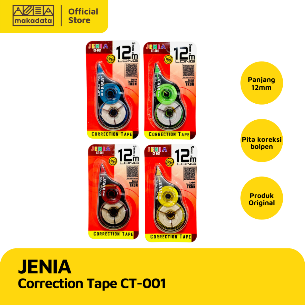 

STIPO KERTAS / TIP-EX / CORRECTION TAPE JENIA CT001A 12M (1 PCS) MURAH