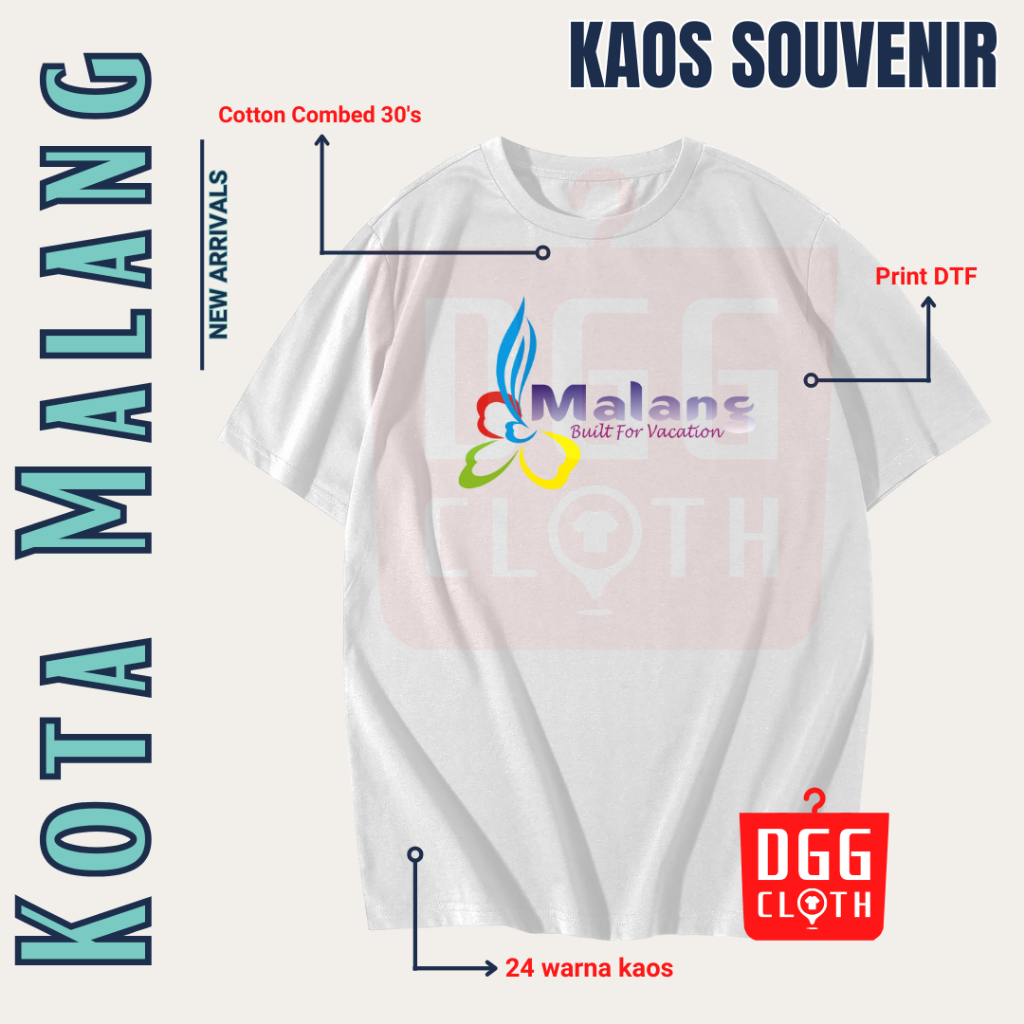 DGG Kaos Oleh-Oleh Kota Malang White Tshirt Baju Souvenir Indonesia Dewasa Anak Type 1