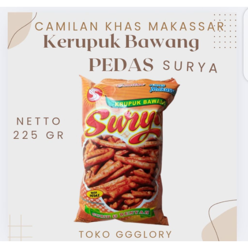 

Kerupuk krupuk bawang cap surya camilan 225gr Makassar rasa pedas