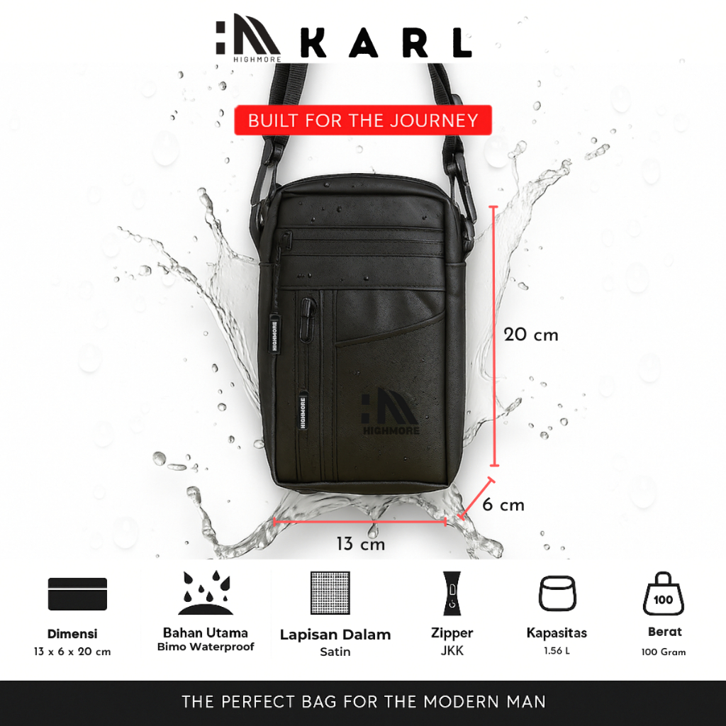 Tas Selempang Pria Original HIGHMORE KARL Slingbag Mini Tas HP Dompet Ringan Waterproof