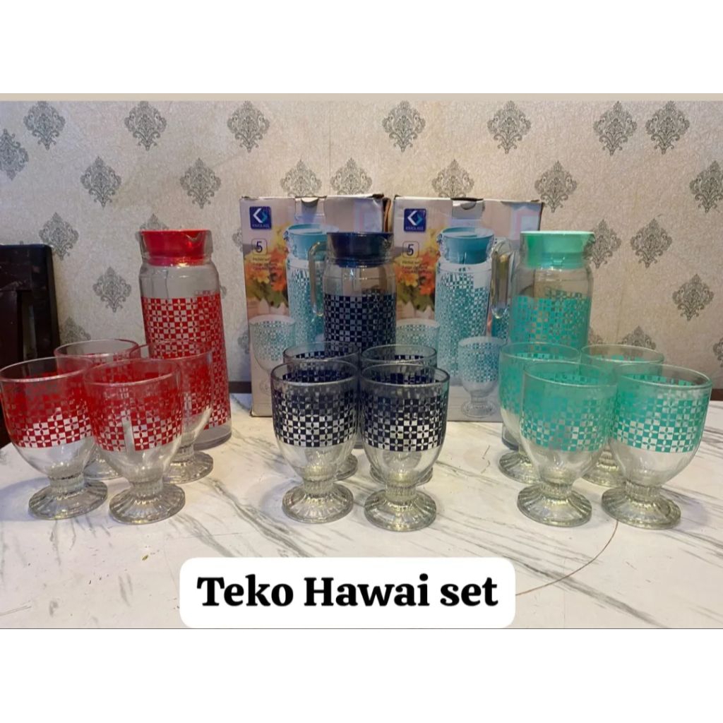 Set teko + gelas kimglass hawai