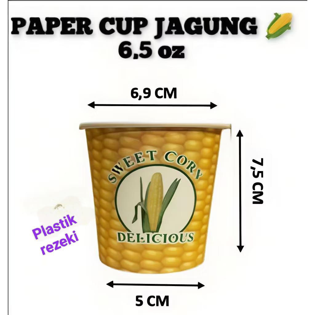 Paper cup jagung 6.5oz jasuke motif jagung isi 50pcs / Paper cup 200ml