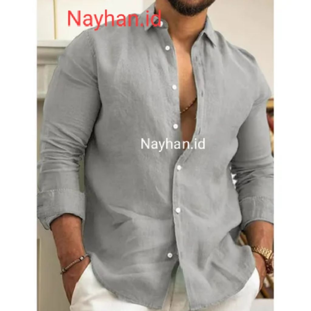 Kemeja Linen Pria Nayhan Abu-abu Premium