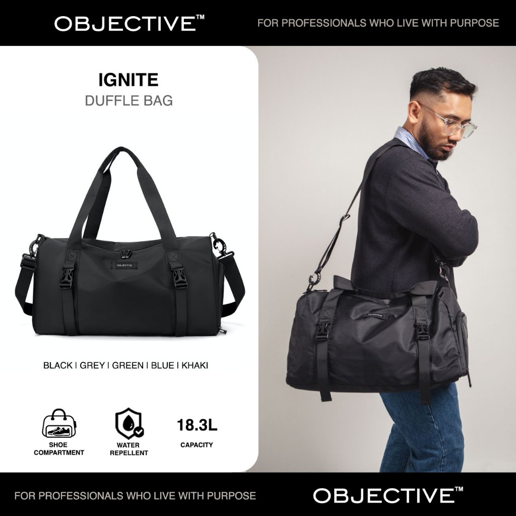 OBJECTIVE - Tas Gym Fitness Olahraga Kecil Pria Wanita <20L | IGNITE Duffle Bag | Tas Jinjing Compac