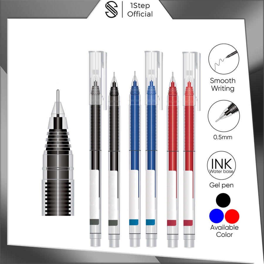 

1step Roller Pen Gel 0.5mm Penca Cair Cepat Kering Biru Hitam Merah S083