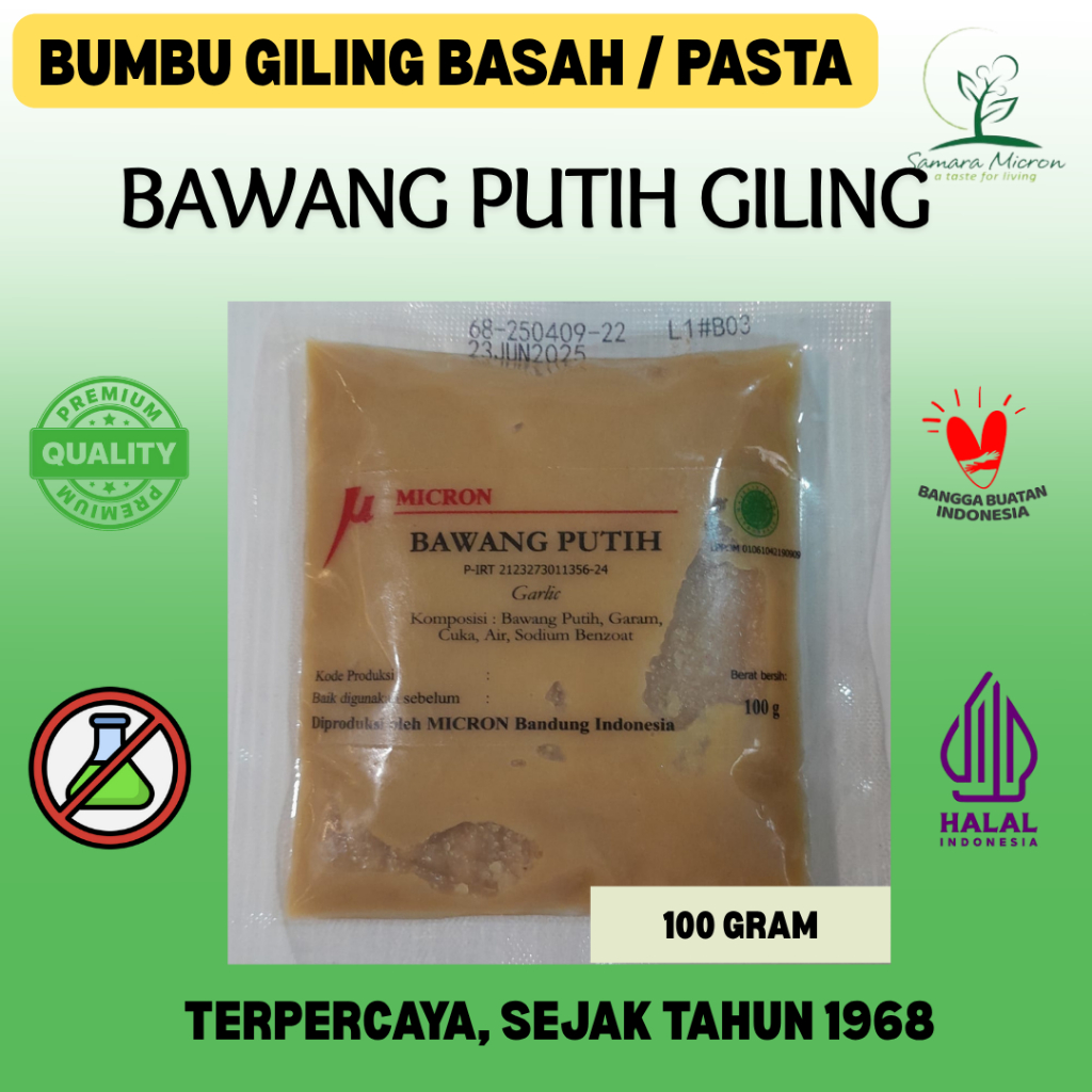 

Bumbu Dasar Samara Micron - Bawang Putih Giling Basah / Pasta - 100 Gram