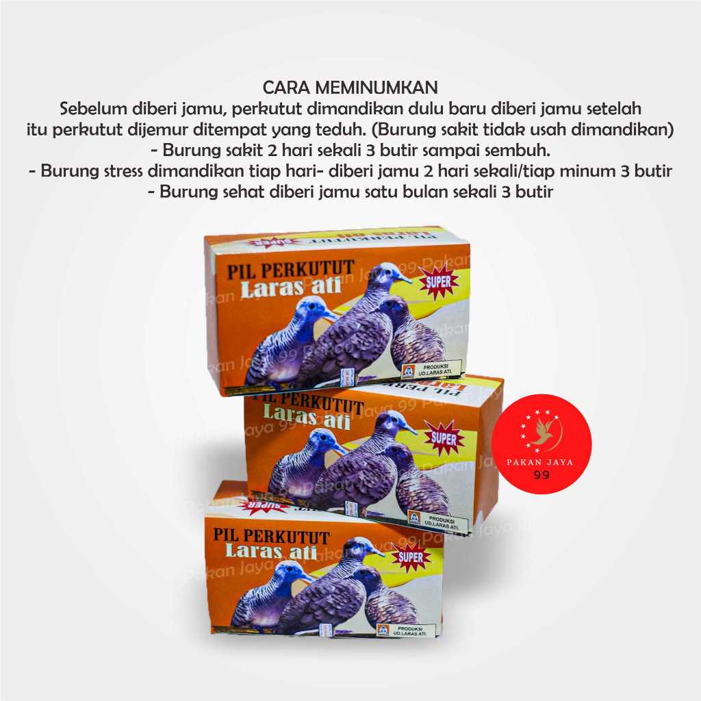 Jamu Perkutut Larasati Laras Ati 1 Pak 1 Dus 1 Box Isi 20 Pcs Vitamin Burung Perkutut Puter Derkuku
