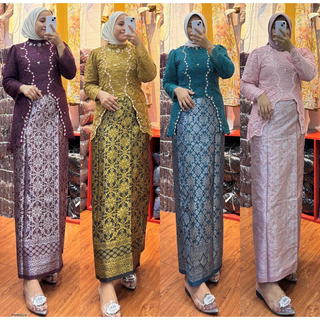 KEBAYA BROKAT MUTIARA SETELAN ROK SONGKET KEBAYA ATASAN BAHAN BROKAT PREMIUM PAKAI FURING DRESS MEWA