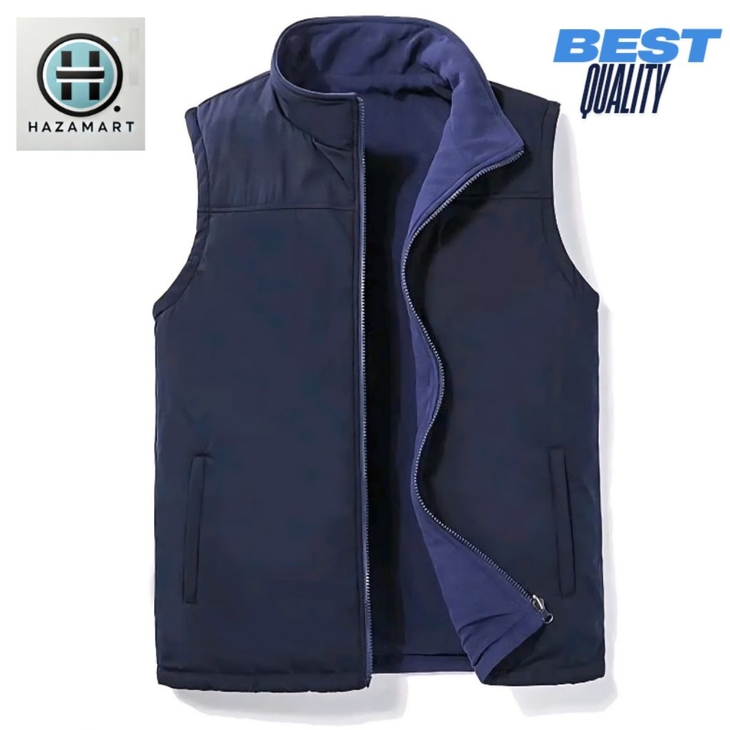 Hzmrt Rompi Pria Oudoor Bahan Tebal 2 in 1 Simpel Bolak Balik Dalam hangat Multifungsi / Rompi Casua