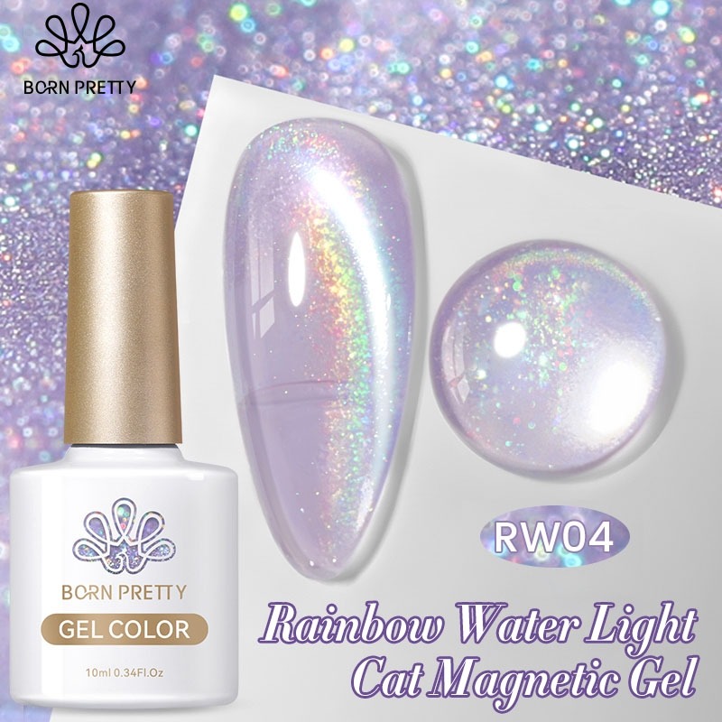 BORN PRETTY Rainbow Purple Water Light Cat Magnetic Gel Polish 10ml Shining Sliver light Holographic